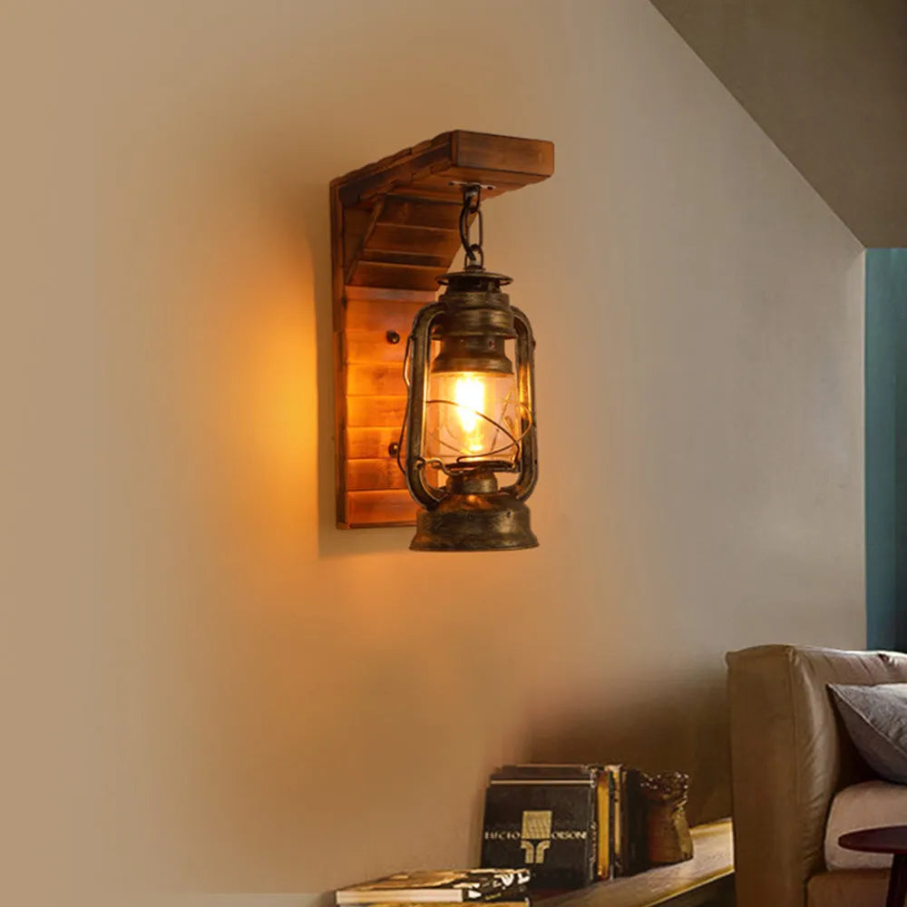 Orlena Wall Lamp Lantern Vintage Wooden Rustic - Sereilux