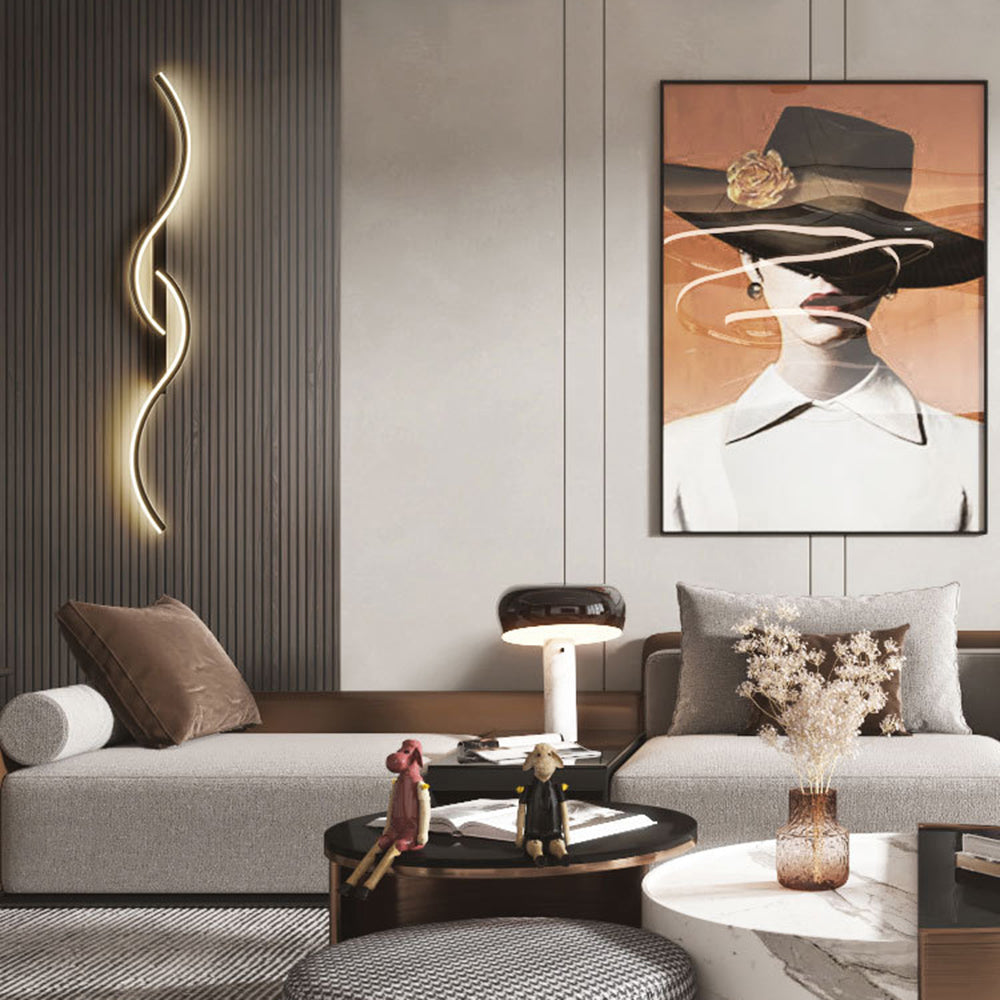 Vireth Modern Linear Wave Bedroom Wall Lamp, Black/Gold - Sereilux