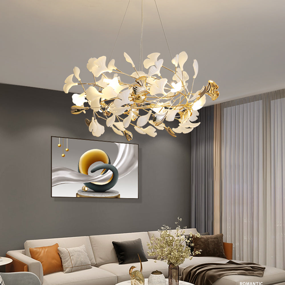Tirex Suspension Feuille/Multi Moderne Métal/Céramique Doré/Blanc Salon-Luire