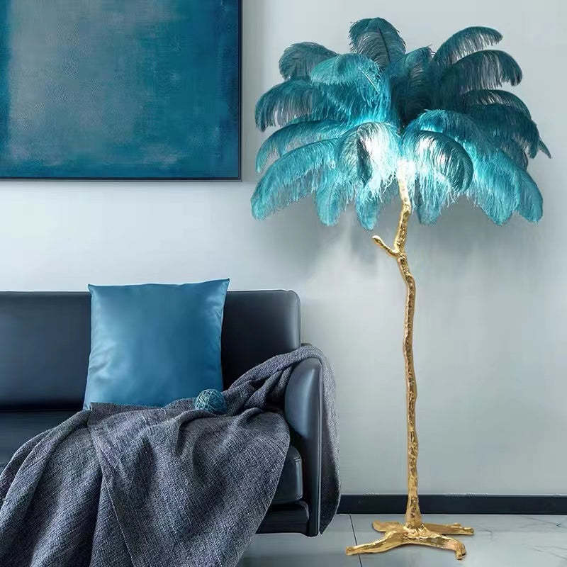 Lampadaire Fleur Luxe Plume/Métal Coloré Salon-Luire