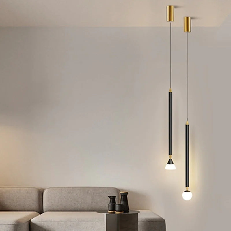 Diroven Suspension Cylindre Simple. Métal/Verre. Noir/Doré. Salon-Luire