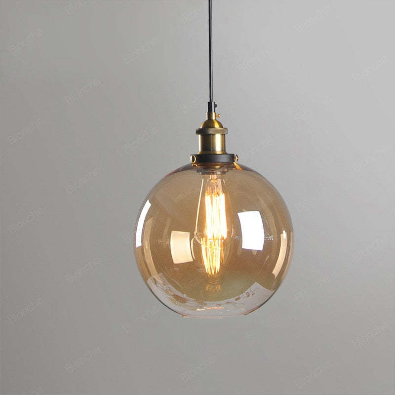 Lámpara colgante de vidrio industrial Teni transparente/ámbar/gris humo - Sereilux