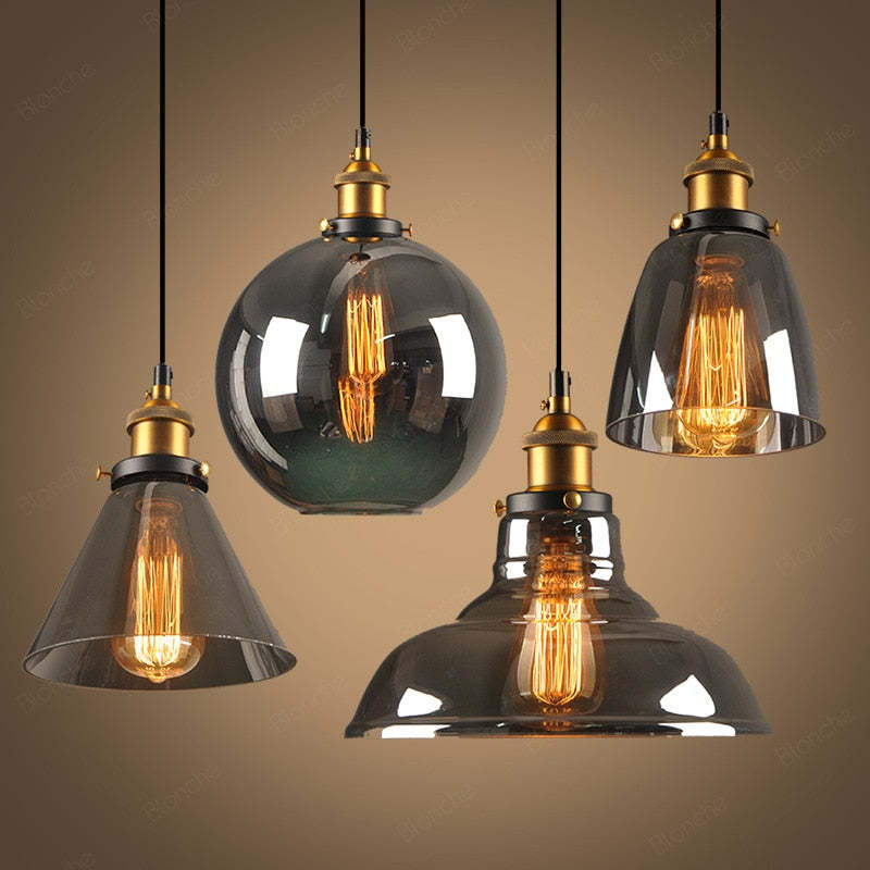 Teni Industrial Glass Pendant Light Clear/Amber/Smoke Grey - Sereilux