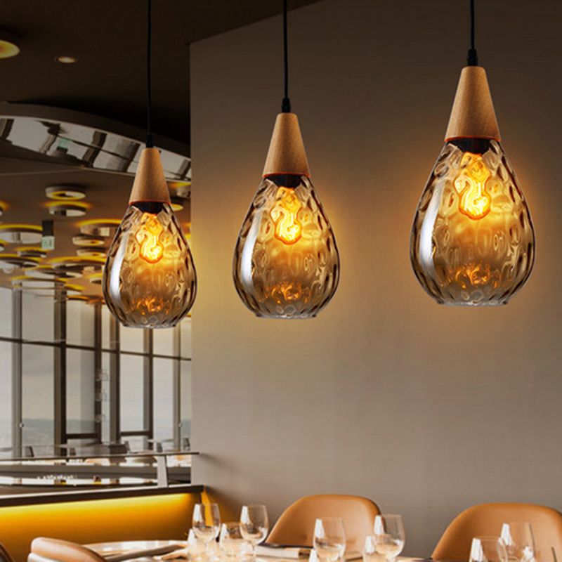 Salen Vintage LED Suspension Ambre Verre Bois Chambre à coucher-Luire