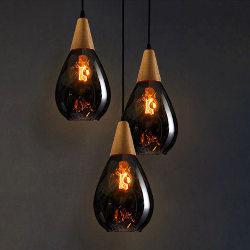 Salen Vintage LED Suspension Ambre Verre Bois Chambre à coucher-Luire