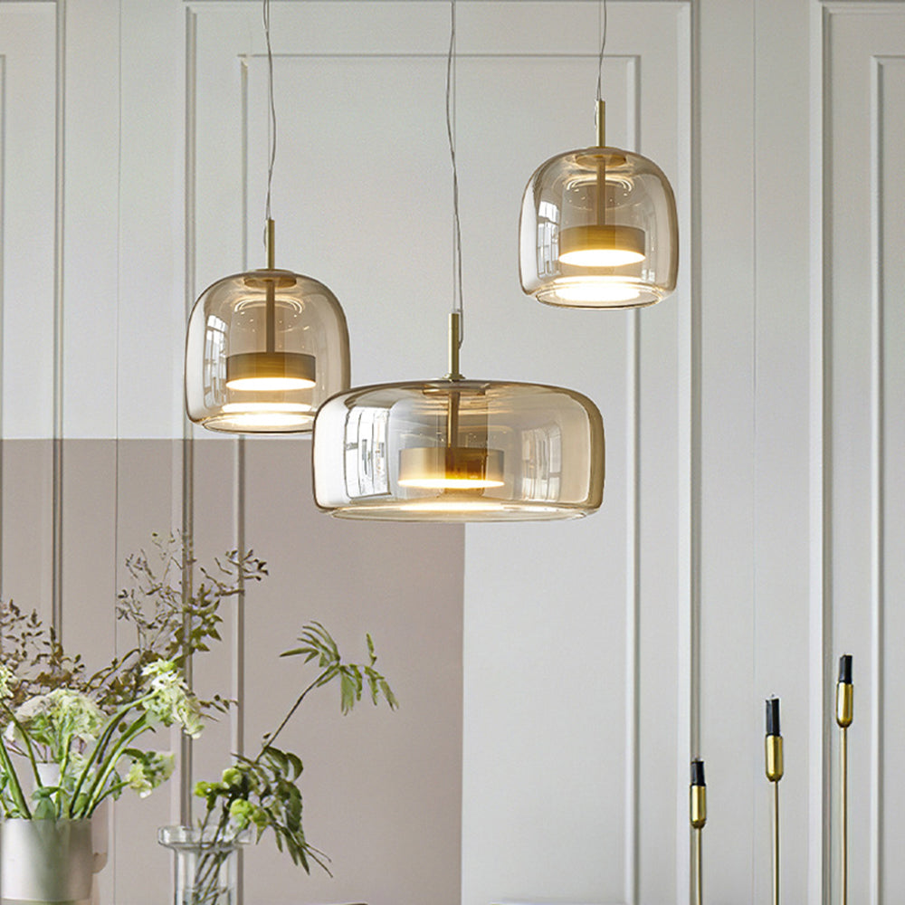 Davelix Suspension Cylindre Moderne Verre. Claire/Grise Fumée/Ambre-Luire