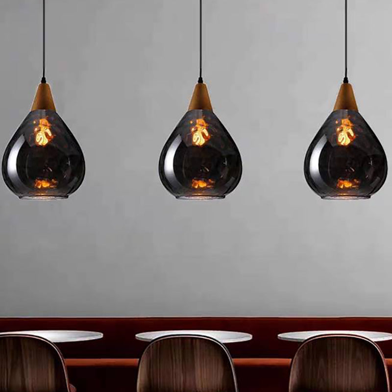 Salen Vintage LED Suspension Ambre Verre Bois Chambre à coucher-Luire
