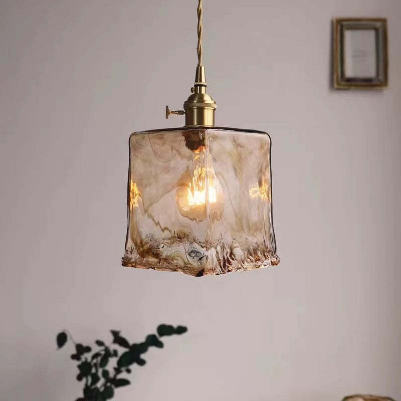 Niroven Suspension Géométrique Vintage Verre. Laiton. Salon-Luire