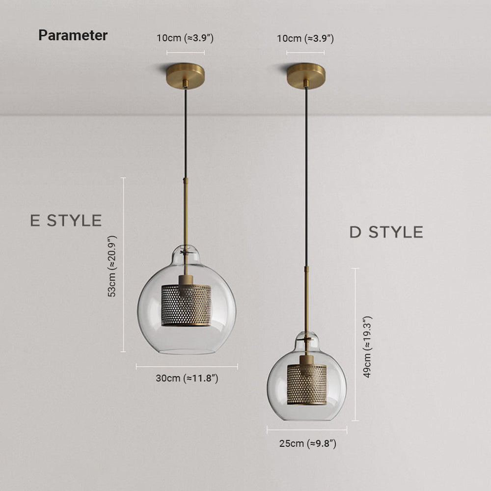 Vorinor Suspension Globe/Cylindre Moderne. Métal/Verre. Doré/Argent. Salon-Luire