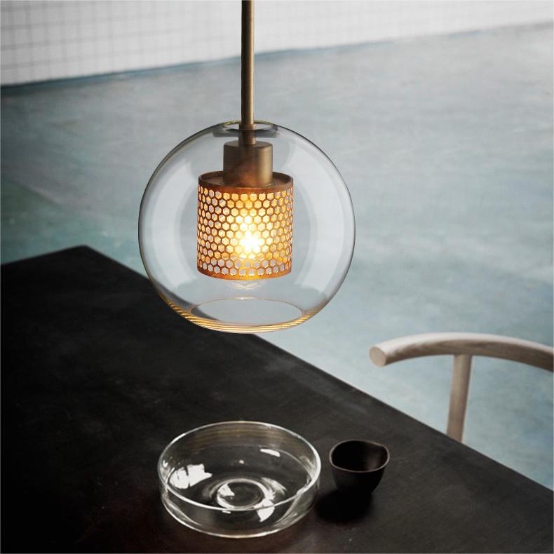 Vorinor Suspension Globe/Cylindre Moderne. Métal/Verre. Doré/Argent. Salon-Luire