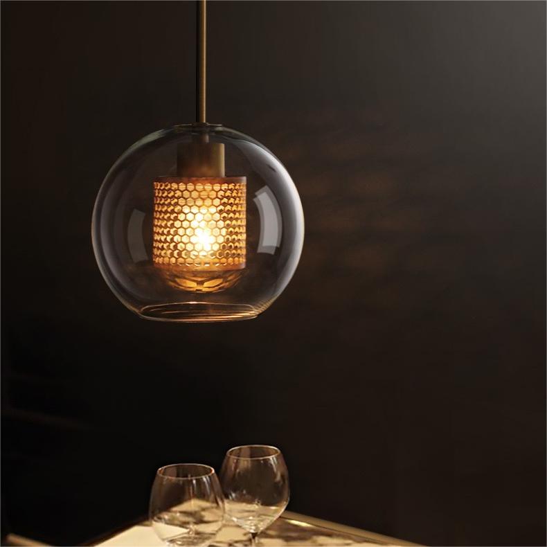 Vorinor Suspension Globe/Cylindre Moderne. Métal/Verre. Doré/Argent. Salon-Luire