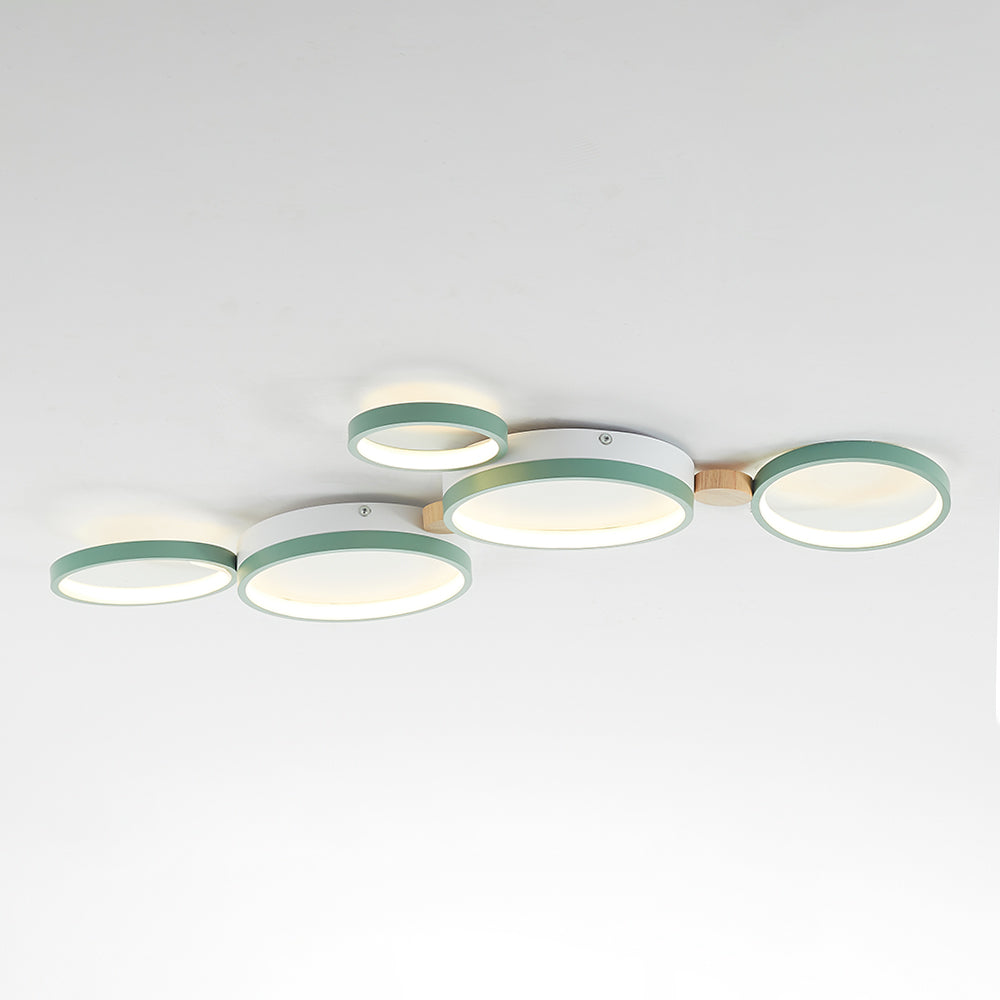 Zenar Plafonnier Rond Moderne. Métal/Bois. Blanc/Gris/Vert. Salon-Luire