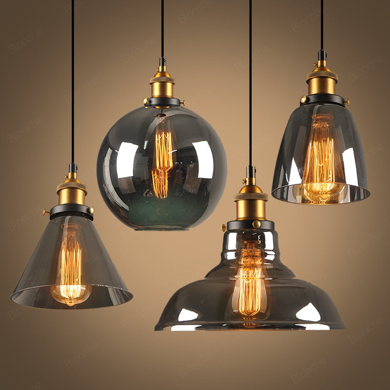 Siroven suspension Industriel en Verre. Clair/Ambre/Gris Fumé-Luire