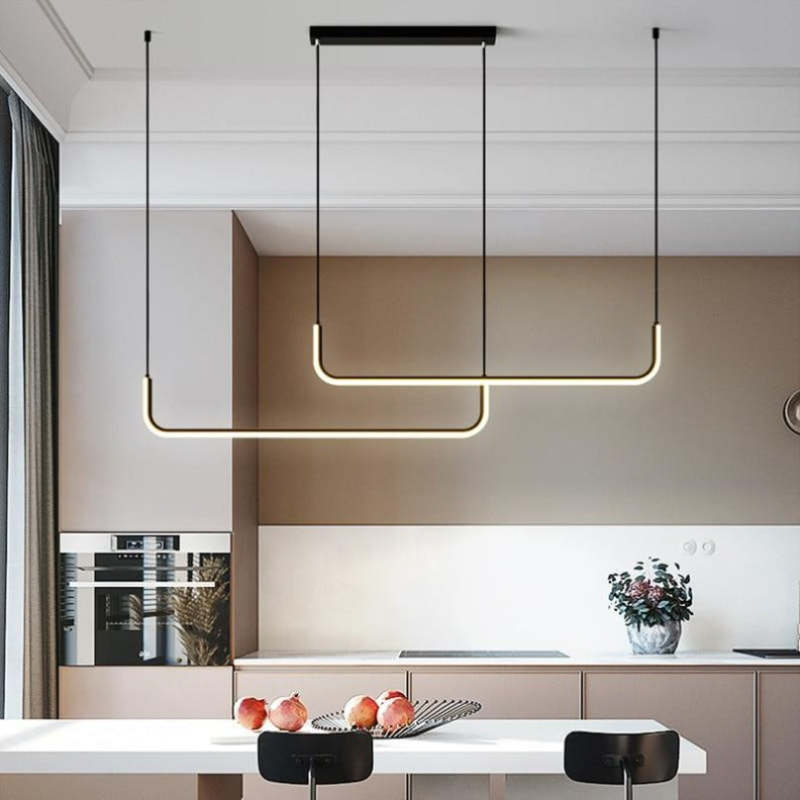 Sorev Modern Linear Pendant Light Double Frame, Black/Gold - Sereilux