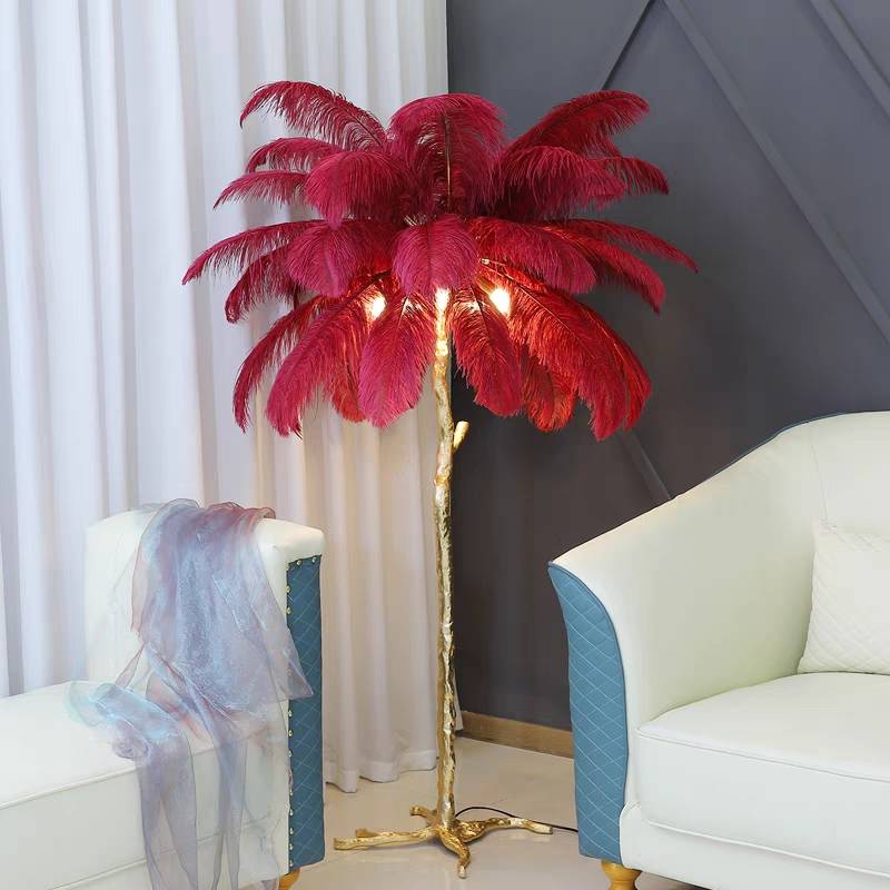 Lampadaire Fleur Luxe Plume/Métal Coloré Salon-Luire