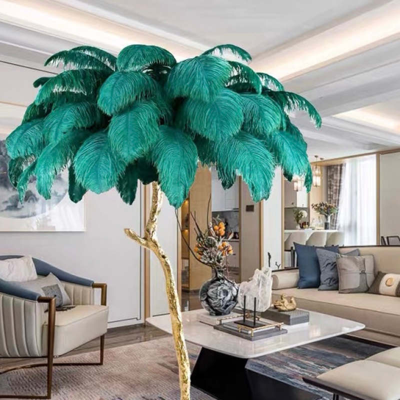 Lampadaire Fleur Luxe Plume/Métal Coloré Salon-Luire